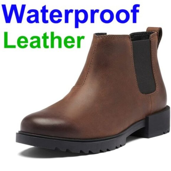 Brand New SOREL Women's Emelie 2 Chelsea Waterproof Leather Boot - Brown - Picture 1 of 11